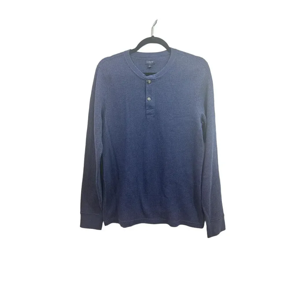 J.Crew Shirt Men Size Large Navy Thermal Henley Long Sleeve 2Button Ribbed Cuffs